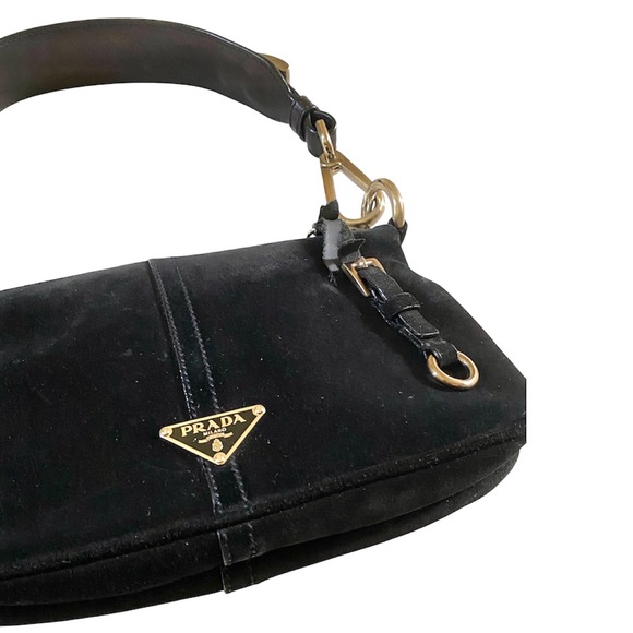 AUTHENTIC PRADA BLACK SUEDE SCAMOSCIATO SHOULDER BAG - Picture 2 of 14